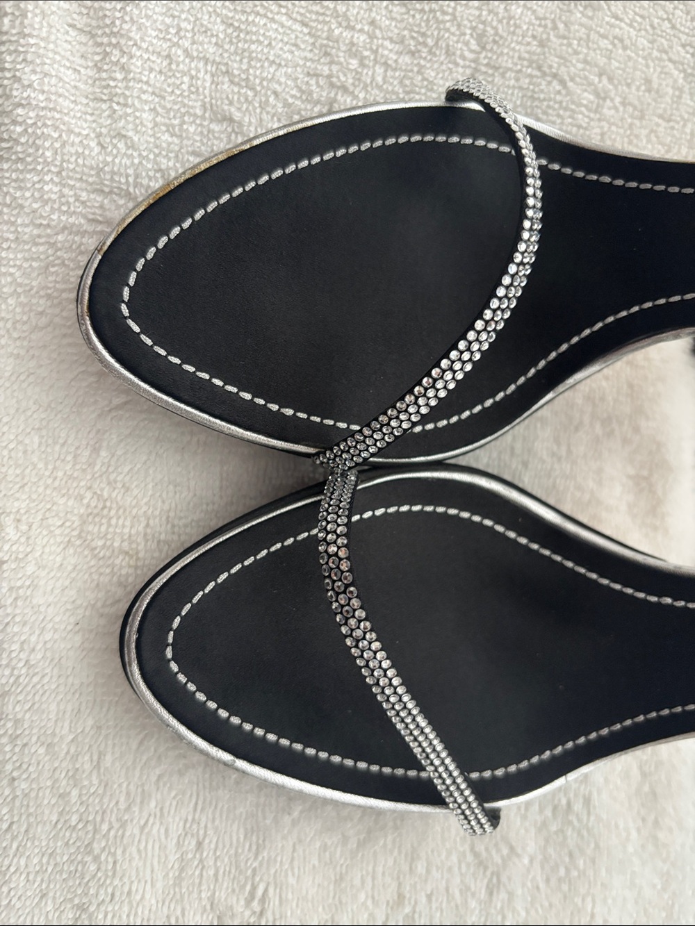Rene Caovilla Satin Rhinestone Strappy Heels - Picture 11 of 17